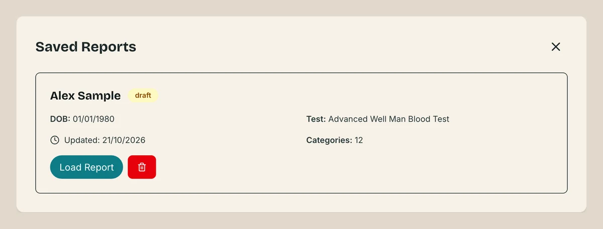Saving: the Lab Report Builder screen for this stage